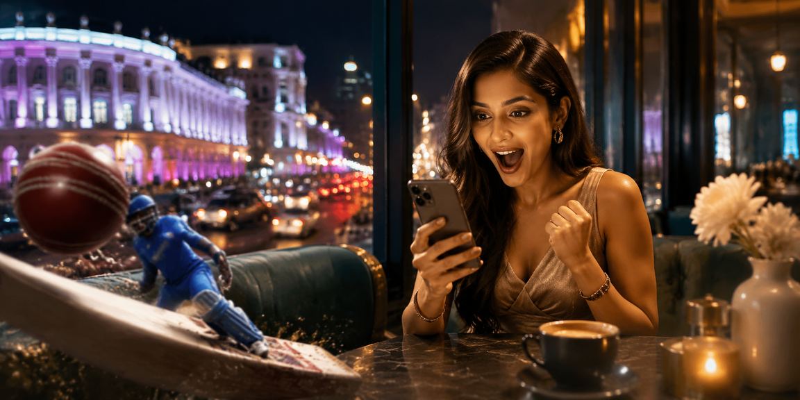 Delhi user enjoying Teen Patti and cricket betting on mobile device at night